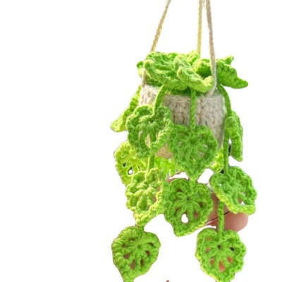 2025亚马逊热销汽车植物挂饰车载装饰后视镜吊坠车内创意毛线饰品