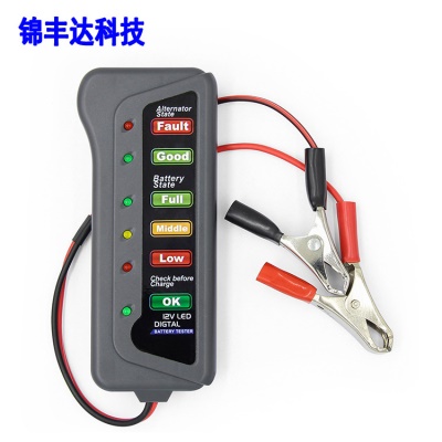 电瓶检测仪 12V Battery Tester便携式汽车电瓶测试仪 带6个LED