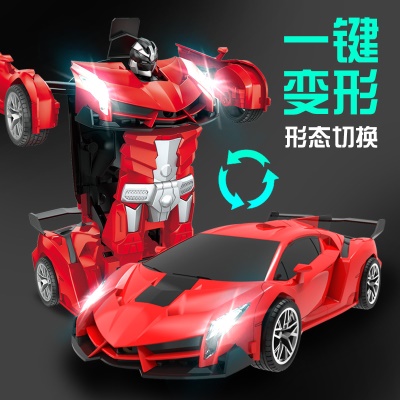 跨境1:18一键变形遥控汽车2.4G电动赛车金刚机器人儿童玩具车模型
