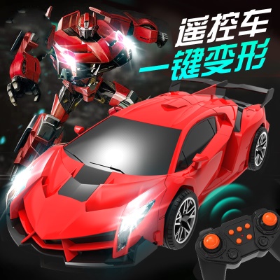 跨境1:18一键变形遥控汽车2.4G电动赛车金刚机器人儿童玩具车模型