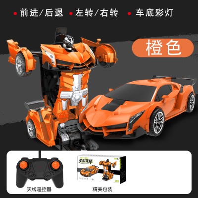 跨境1:18一键变形遥控汽车2.4G电动赛车金刚机器人儿童玩具车模型